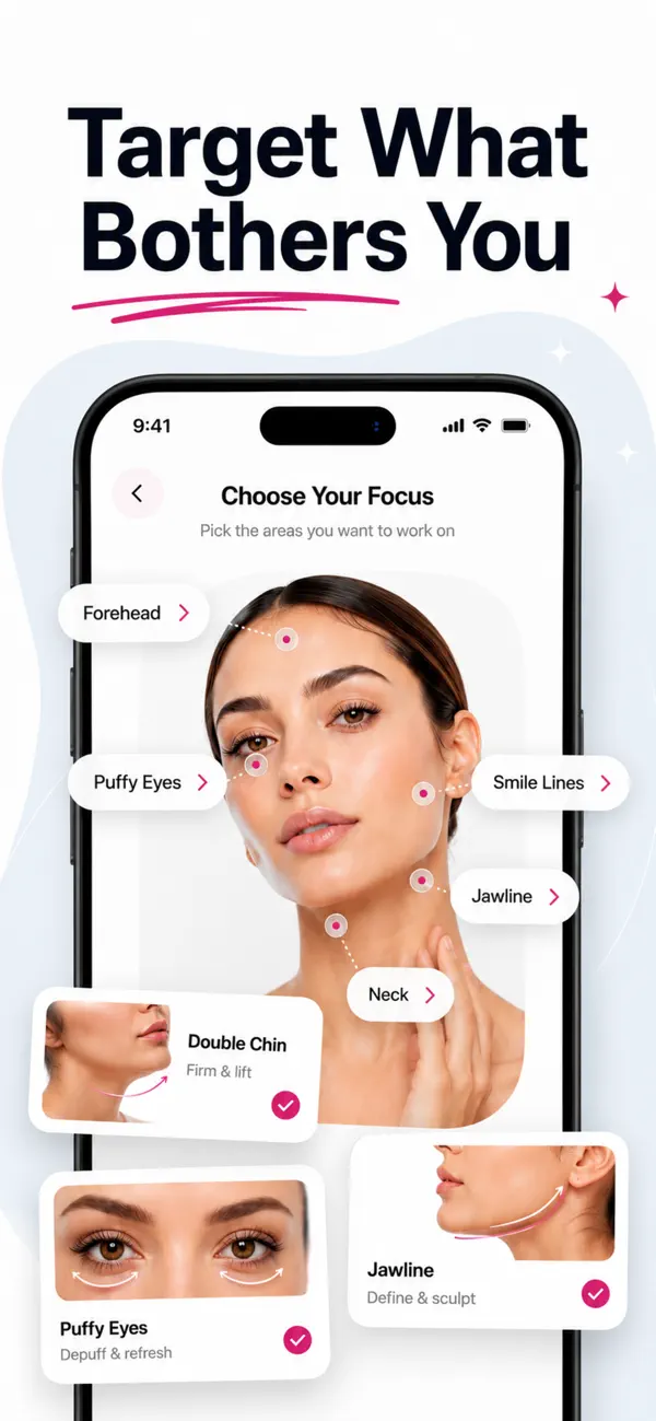 Mewy personalized face zone selection for forehead, eyes, jawline, and neck