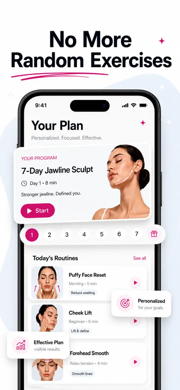 Mewy personalized seven-day jawline plan and daily face yoga routines